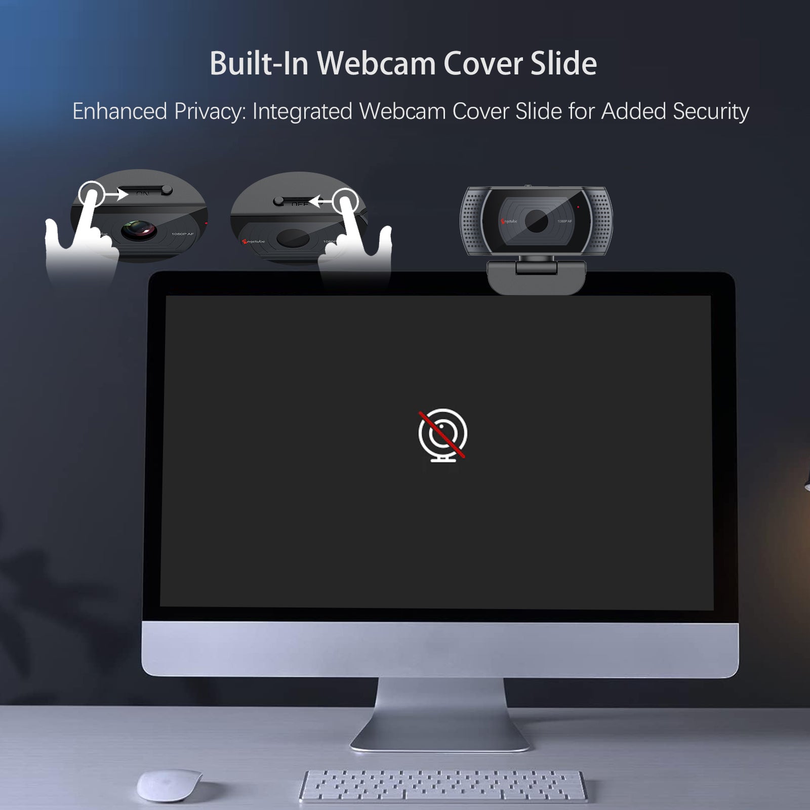 Angetube 1080P HD Webcam Built-in Privacy Cover