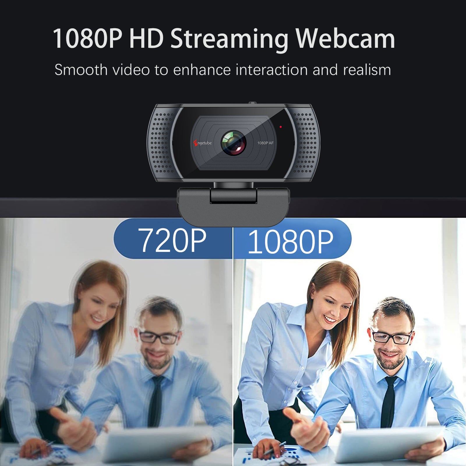 Angetube 1080P HD Webcam Built-in Privacy Cover