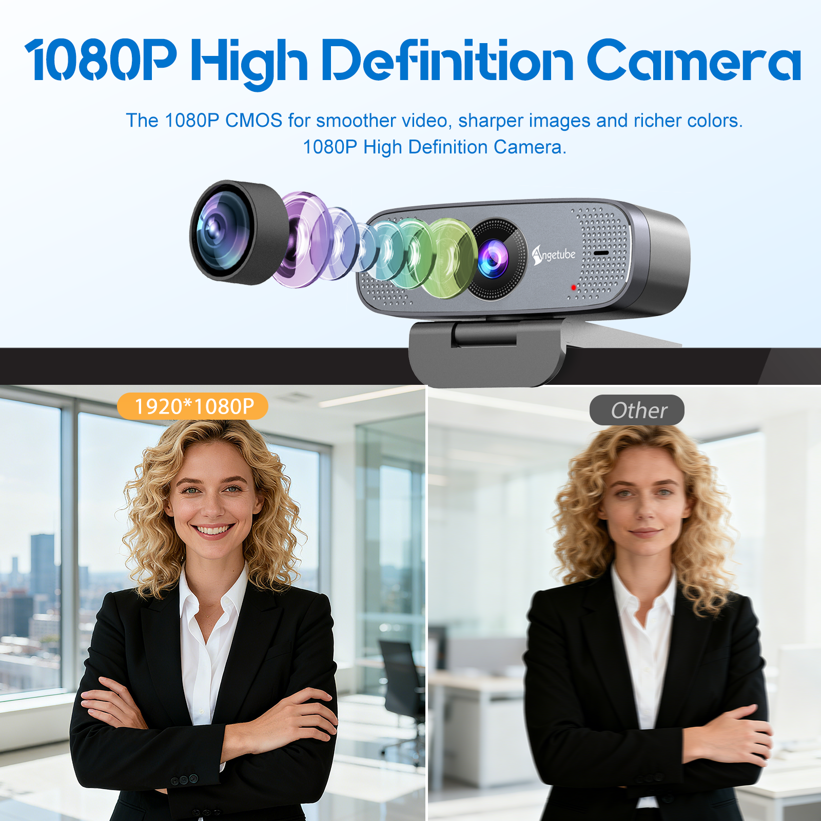 Angetube 1080P HD Webcam with Microphone – Auto Focus USB Camera 925c