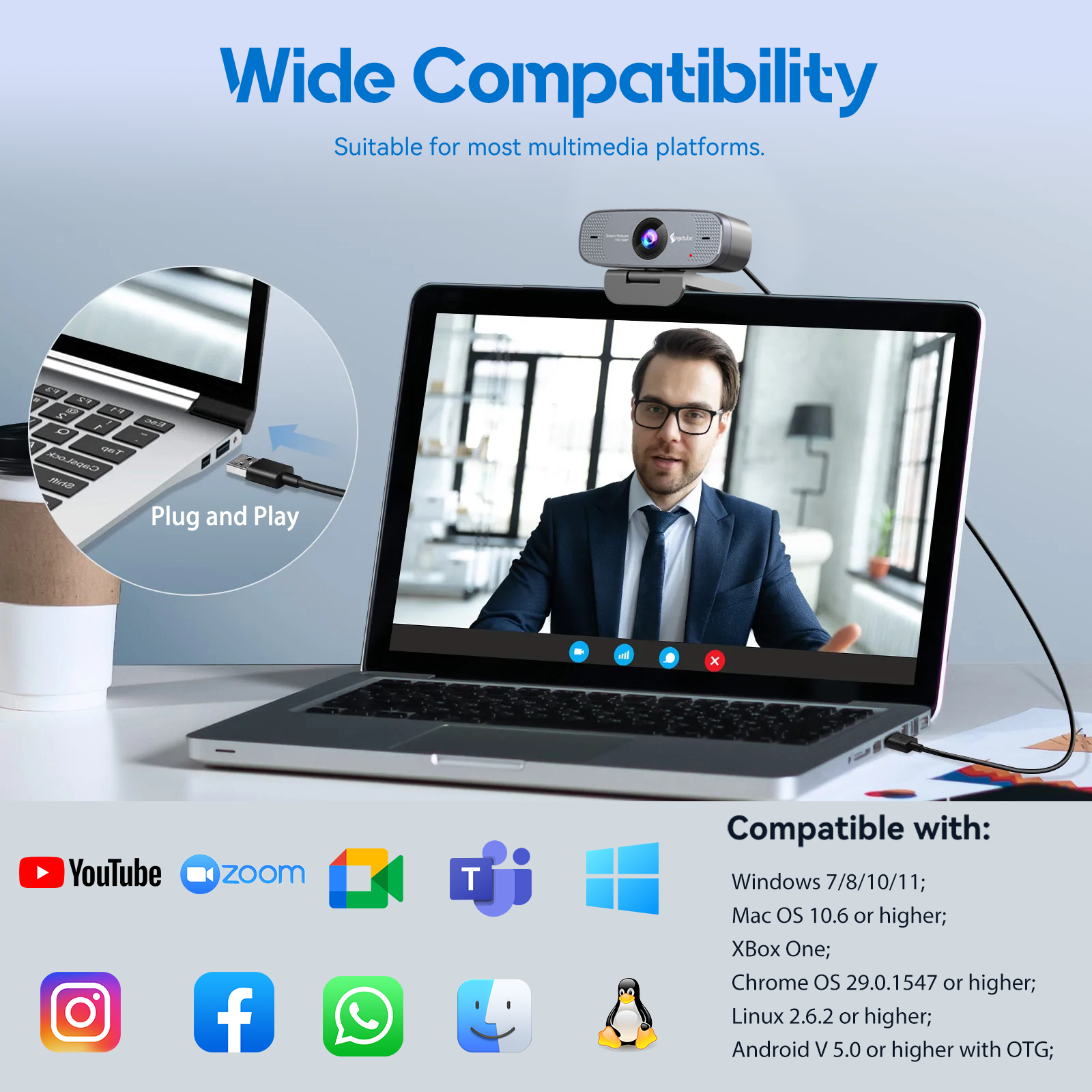 Angetube 1080P HD Webcam with Microphone – Auto Focus USB Camera 925c