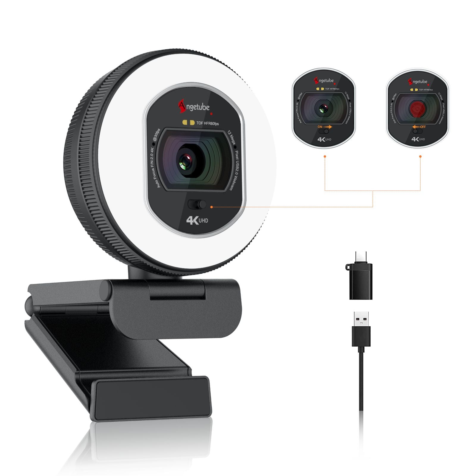 Angetube 4K Webcam with Light for PC  866MAX