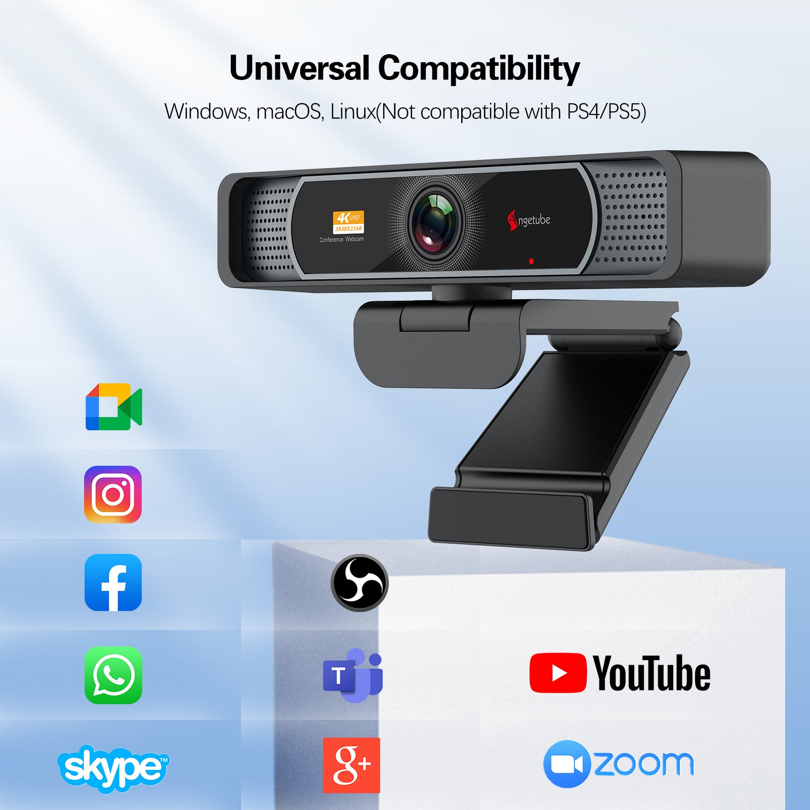 Angetube Wide Angle 4K Webcam for PC - 120° FOV 1080p@60fps 914Max