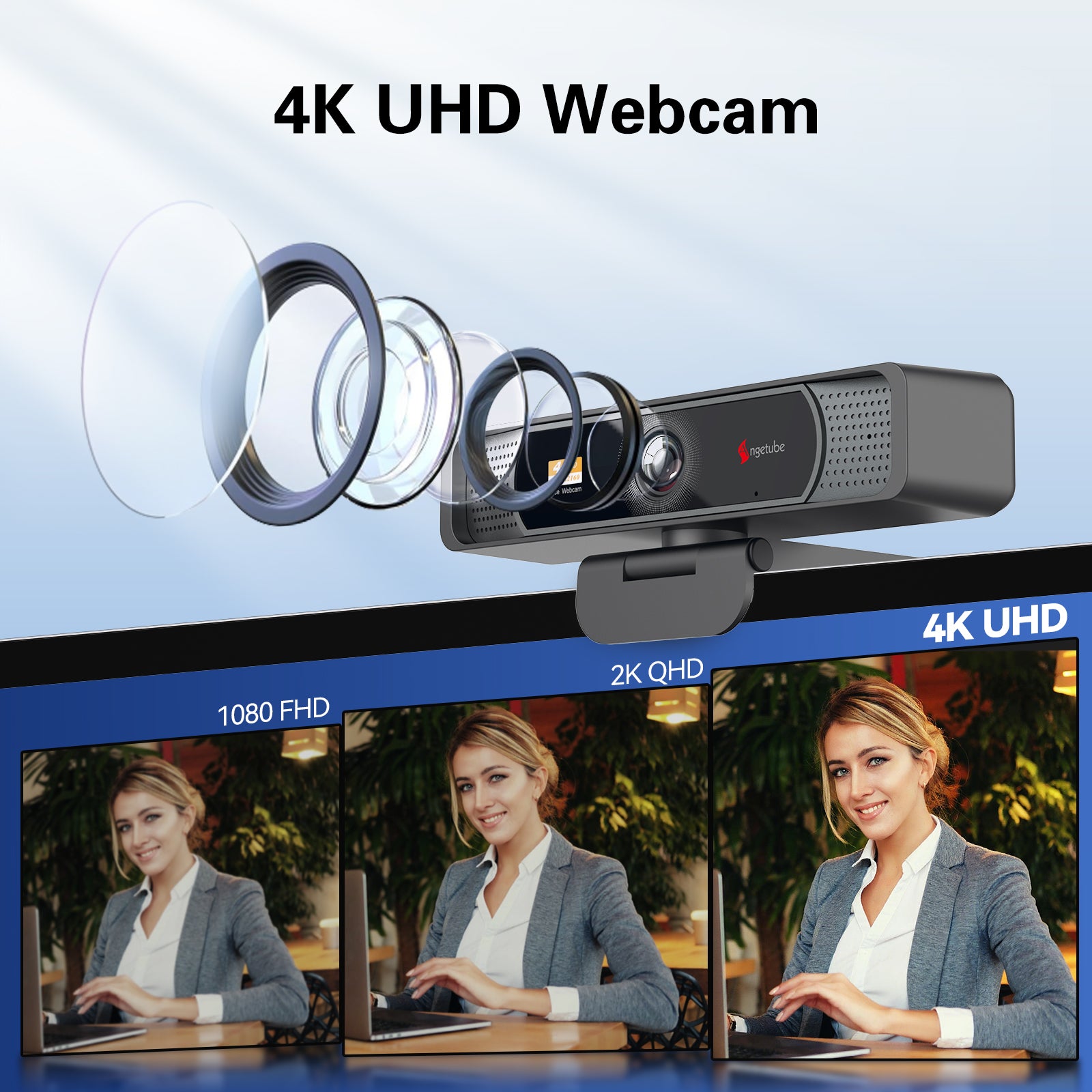 Angetube Wide Angle 4K Webcam for PC - 120° FOV 1080p@60fps 914Max