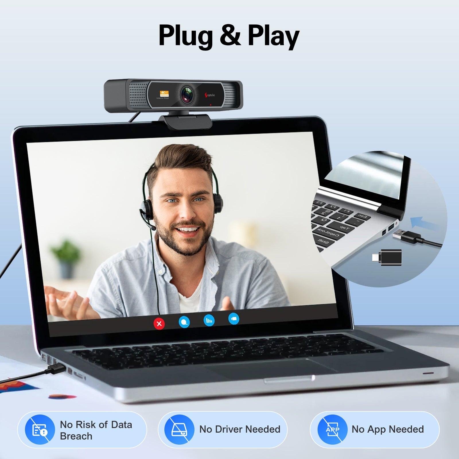 Angetube Wide Angle 4K Webcam for PC - 120° FOV 1080p@60fps 914Max