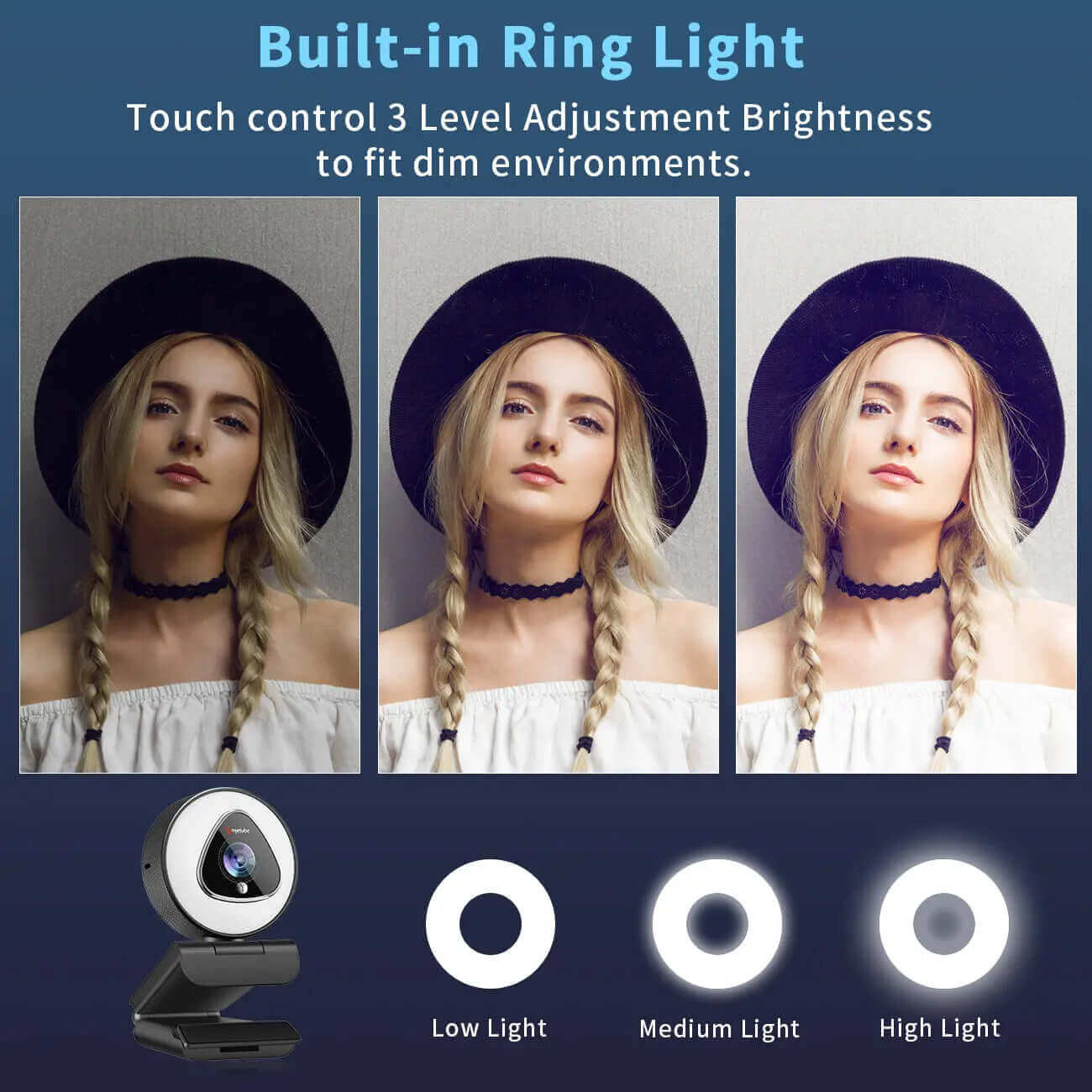 Webcam streamer 1080 P avec anneau LED intégré - INFLUENCE - T'nB