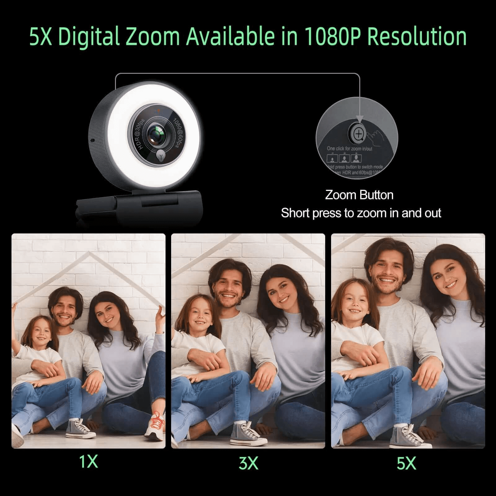 1080P with Ring Light and 60fps: Vibrant Video Quality