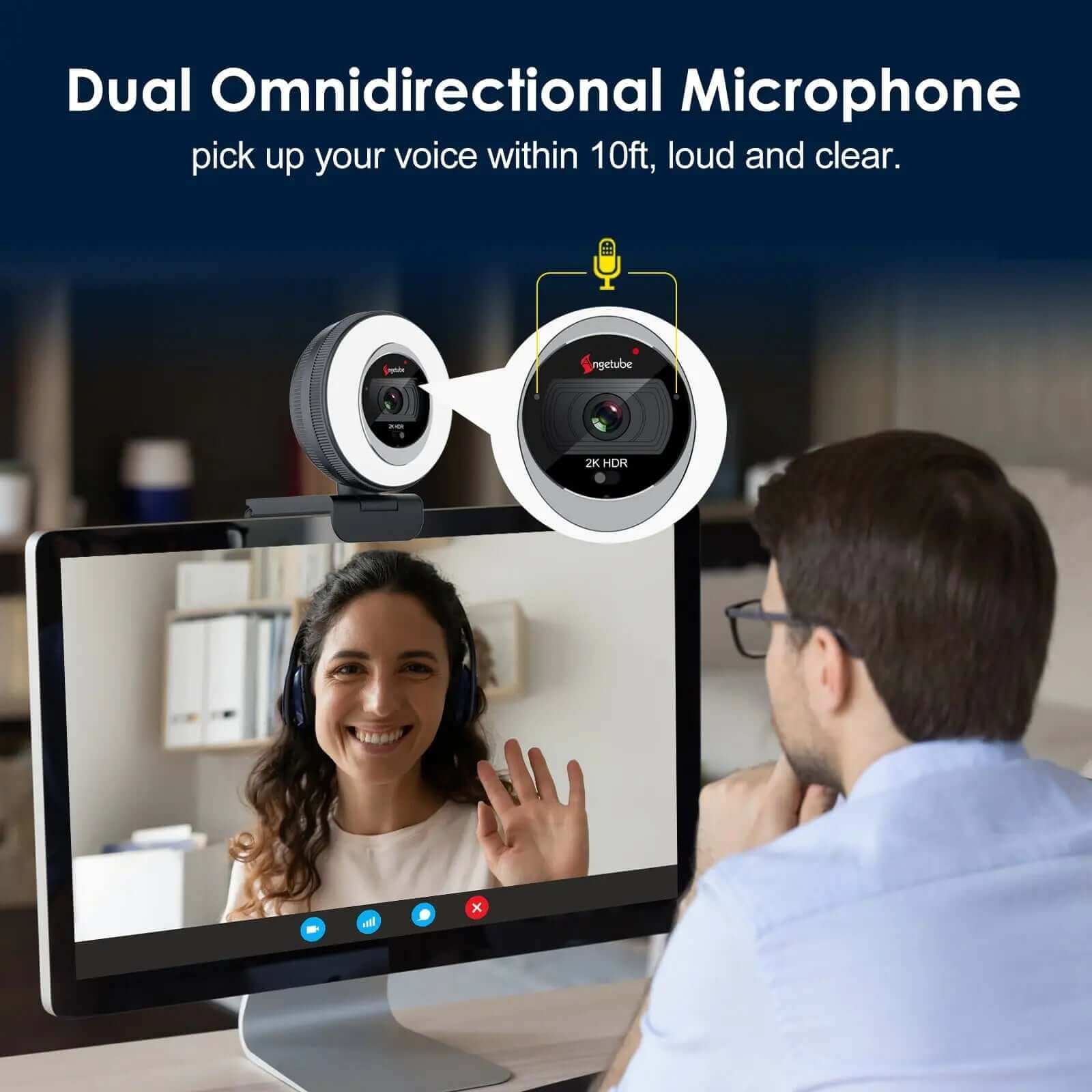 2k Streaming Angetube 2K Streaming Webcam with Ring Light with Remote