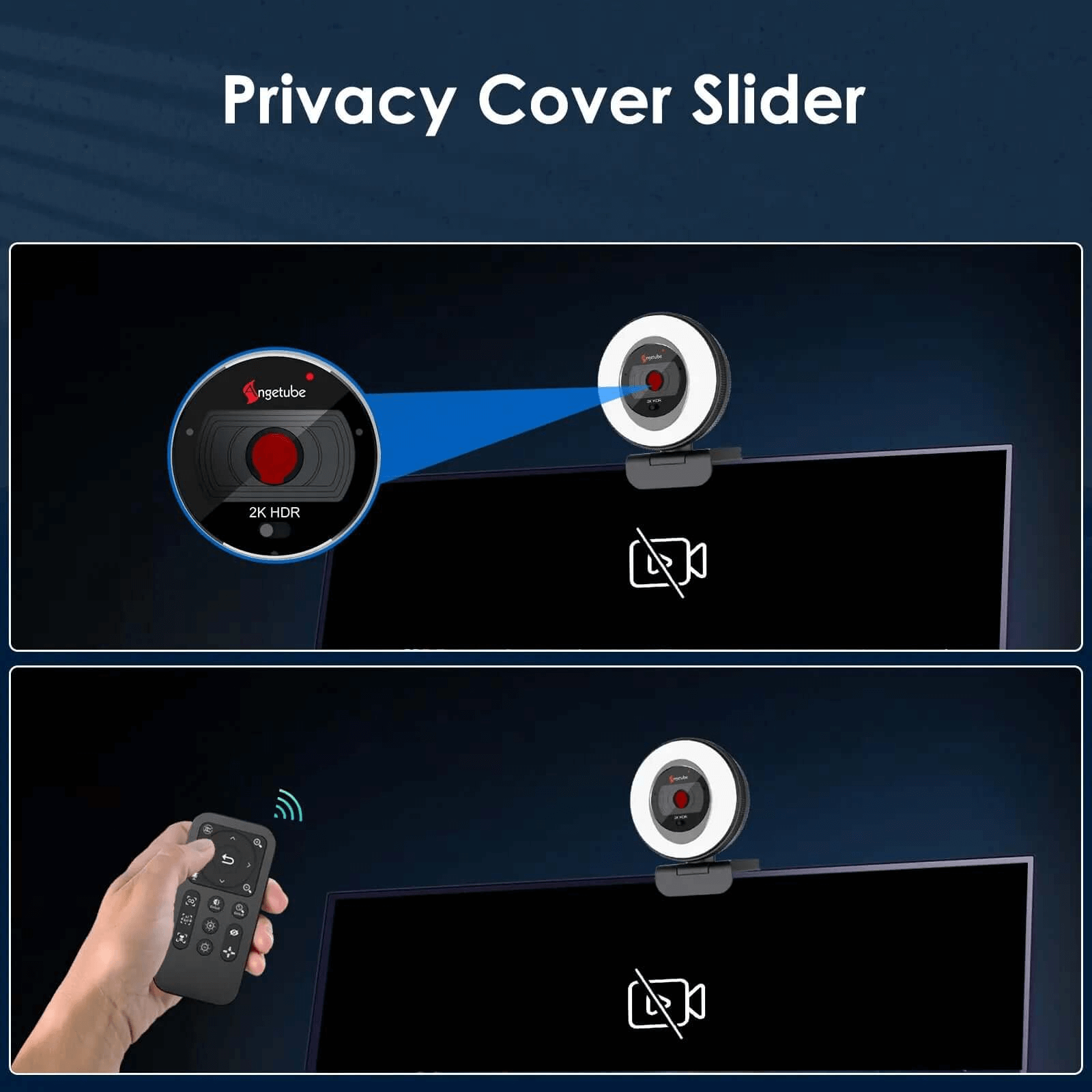 Webcam with Ring Light 1080P 60fps and Privacy Cover