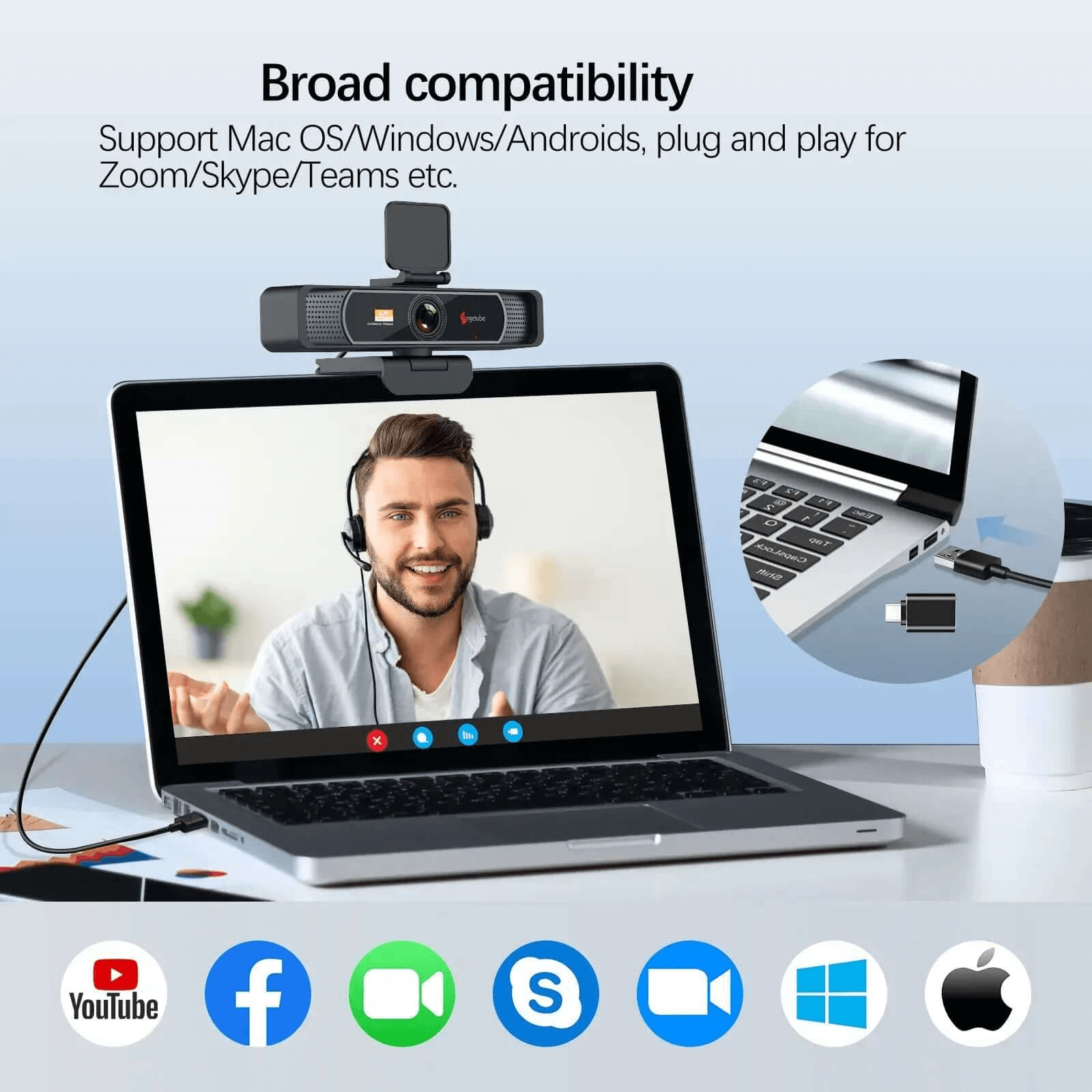 Angetube 4K UHD 90° Wide Angle Webcam with Remote control 914Pro Angetube